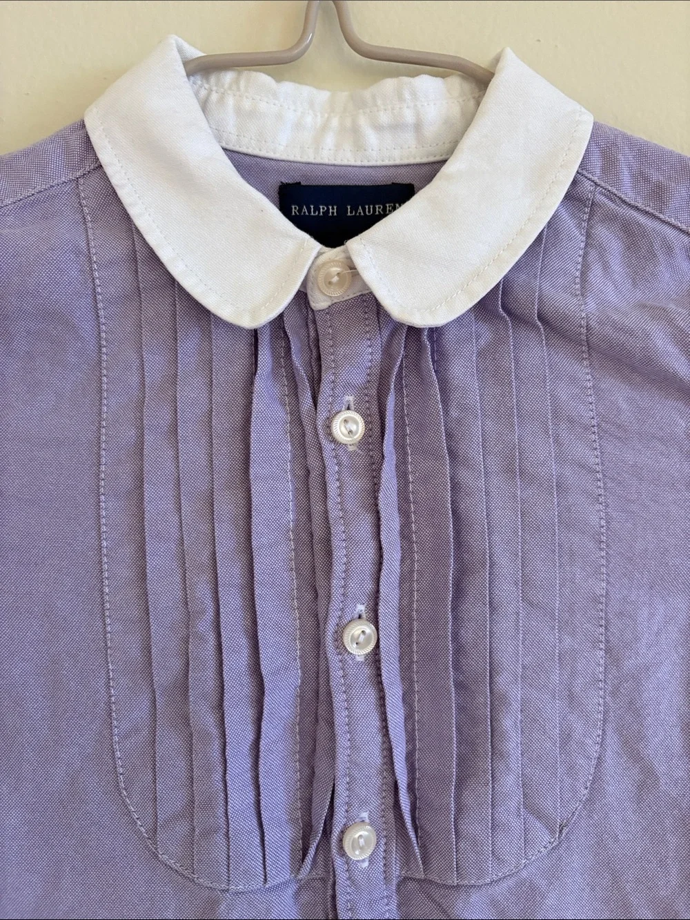 Ralph Lauren Girls Lavender Oxford Pintuck Preppy Dress (MISSING BUTTON & BELT)